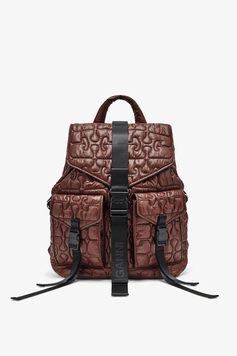 Quilted Re-Tech Backpack, Recycled Polyamide, in colour Chicory Coffee - 1 - GANNI
