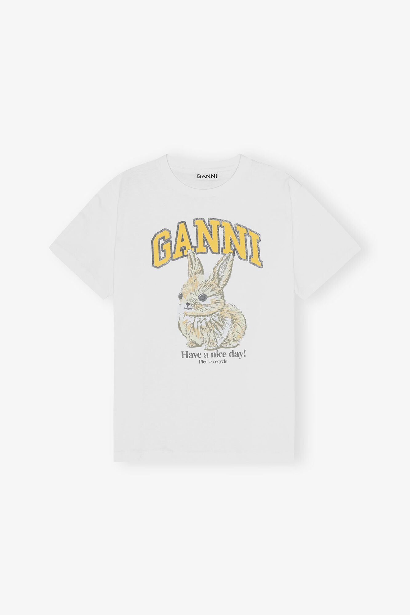 White Relaxed Jersey Bunny T-shirt, Organic Cotton, in colour Bright White - 1 - GANNI