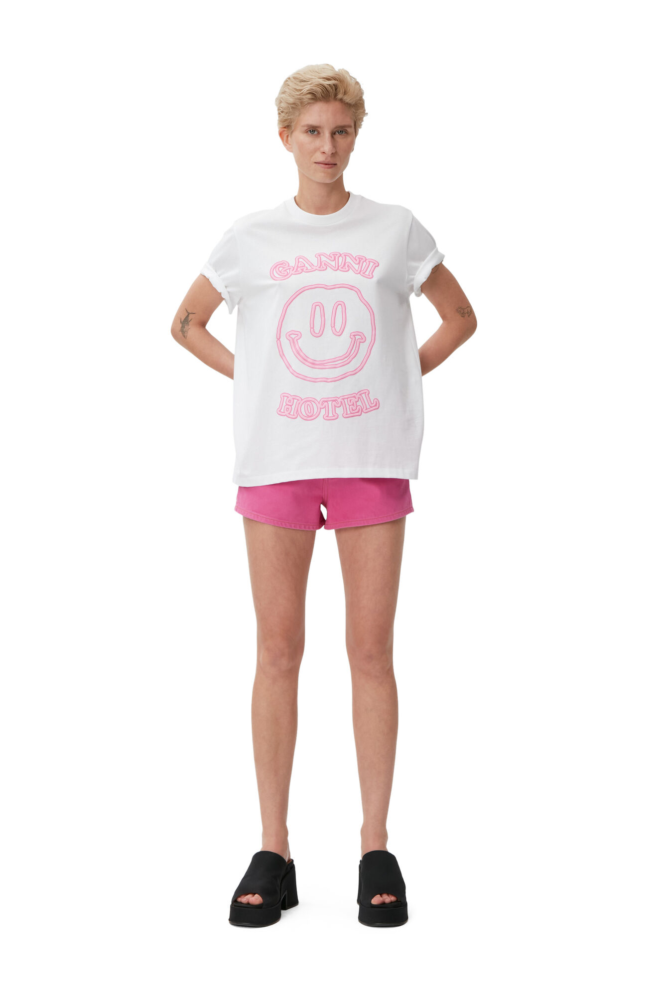 Hotel T-shirt, Cotton, in colour Bright White - 1 - GANNI