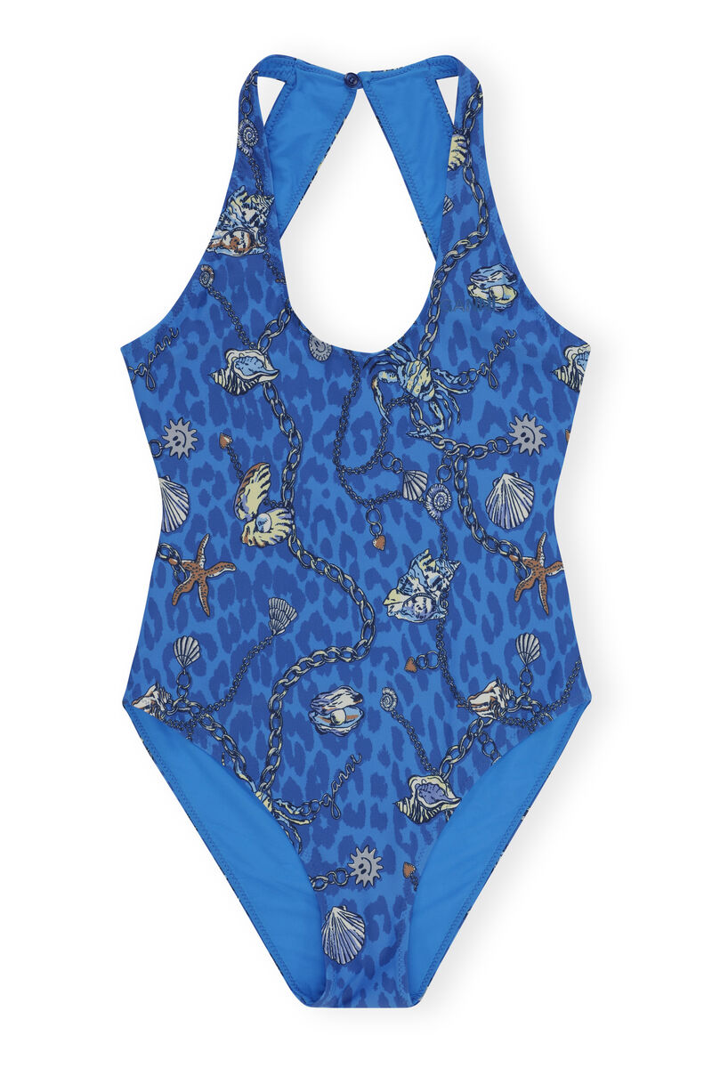 U-Neck Cutout Swimsuit, Elastane, in colour Sea Treasure Cloisonne - 1 - GANNI