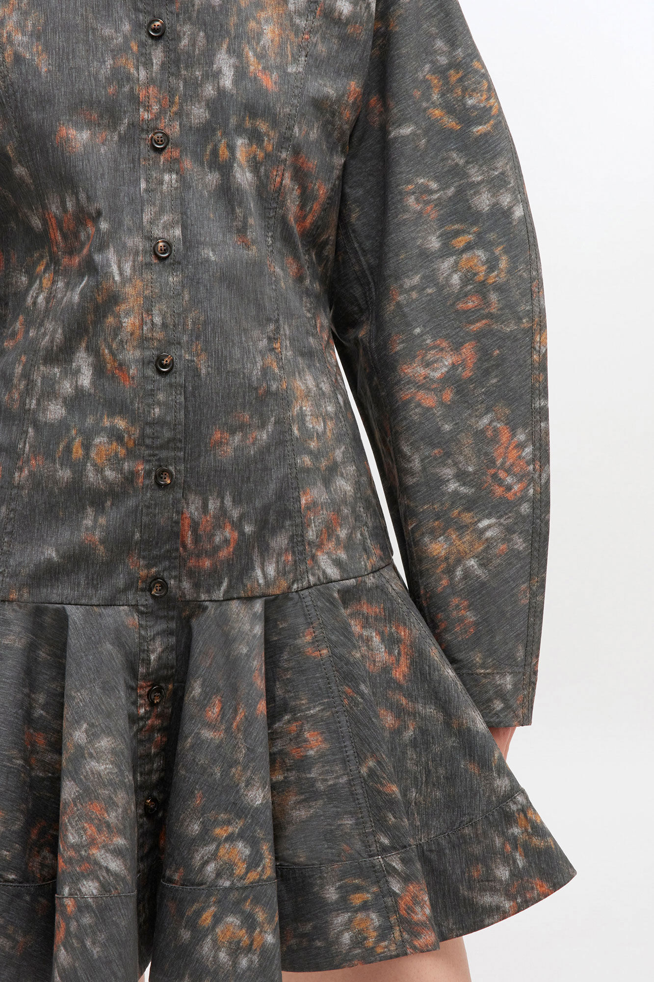 Black Floral Shirt Dress, Elastane, in colour Phantom - 3 - GANNI
