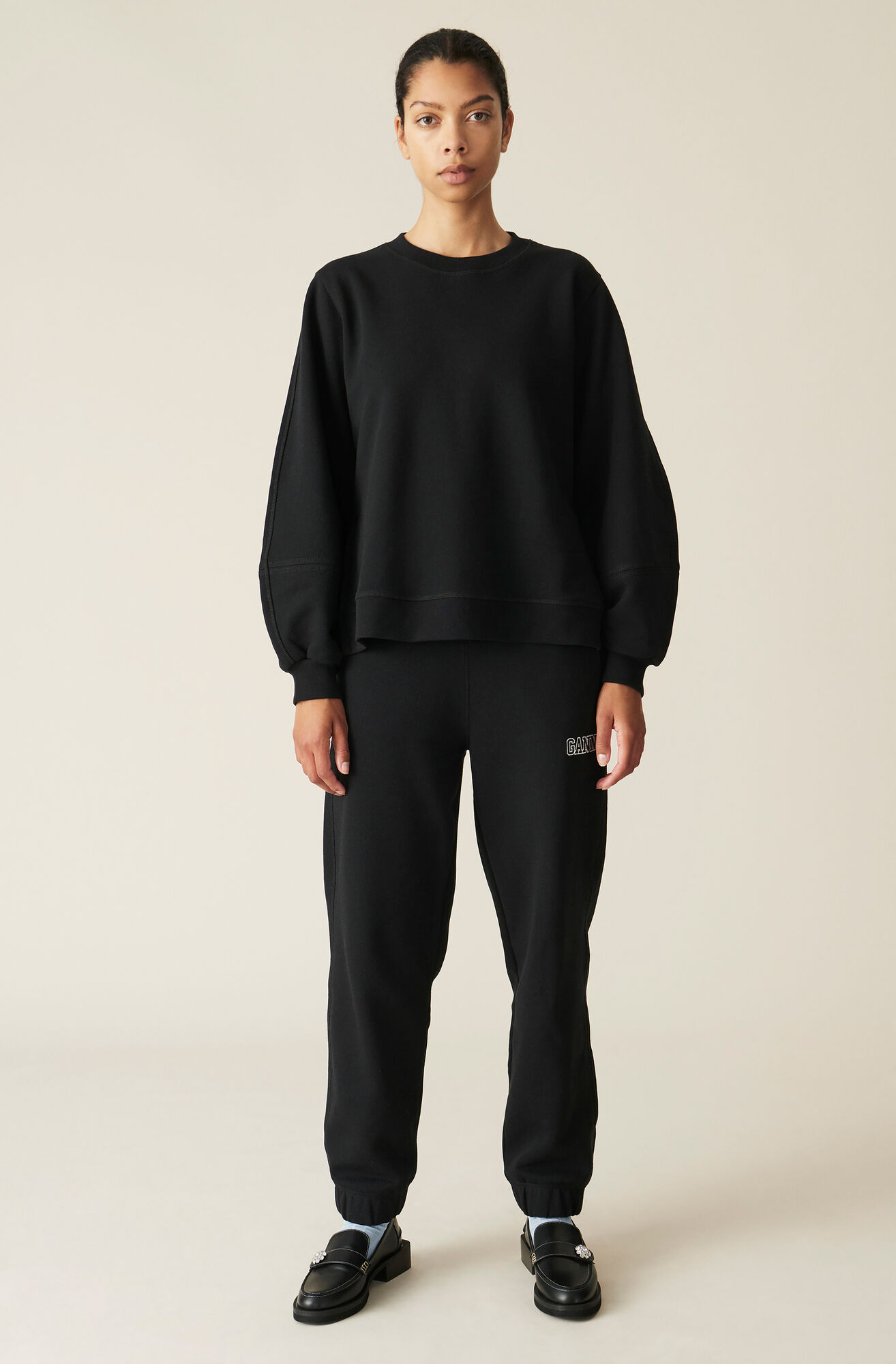 Software Isoli Puff Sleeve Sweatshirt, Cotton, in colour Black - 2 - GANNI