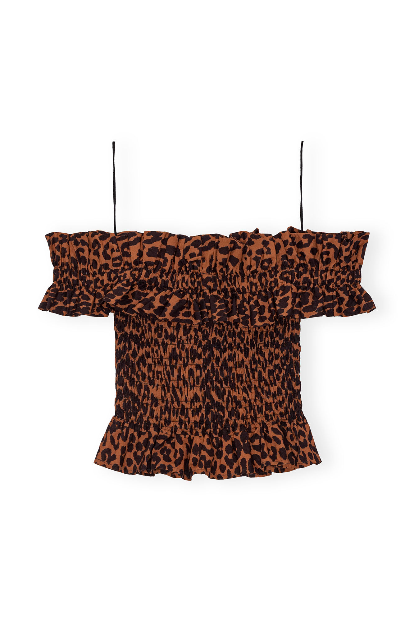 Exclusive Printed Cotton Off-Shoulder Smock Top, Cotton, in colour Toffee - 2 - GANNI