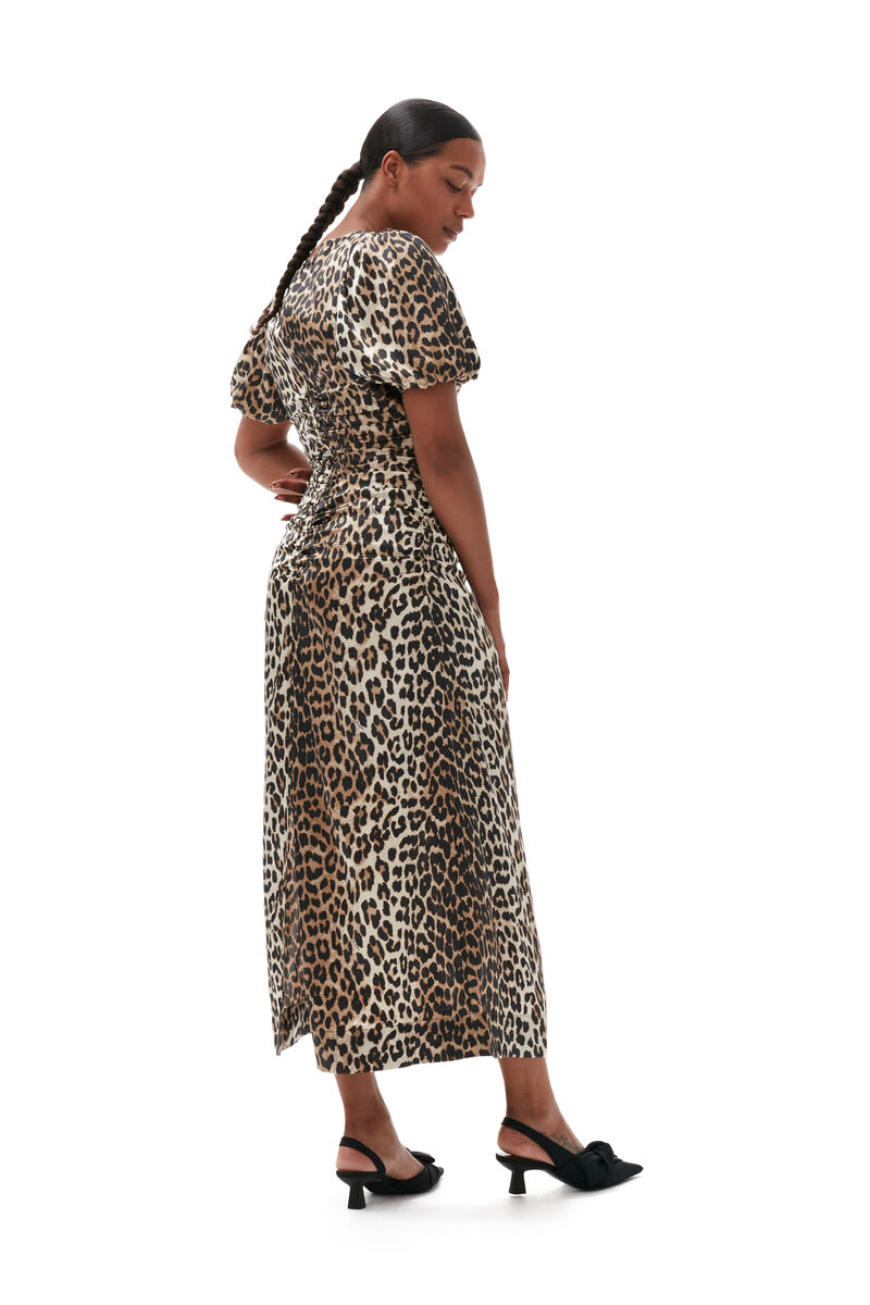 Silk Leopard Maxi Dress, Elastane, in colour Leopard - 3 - GANNI
