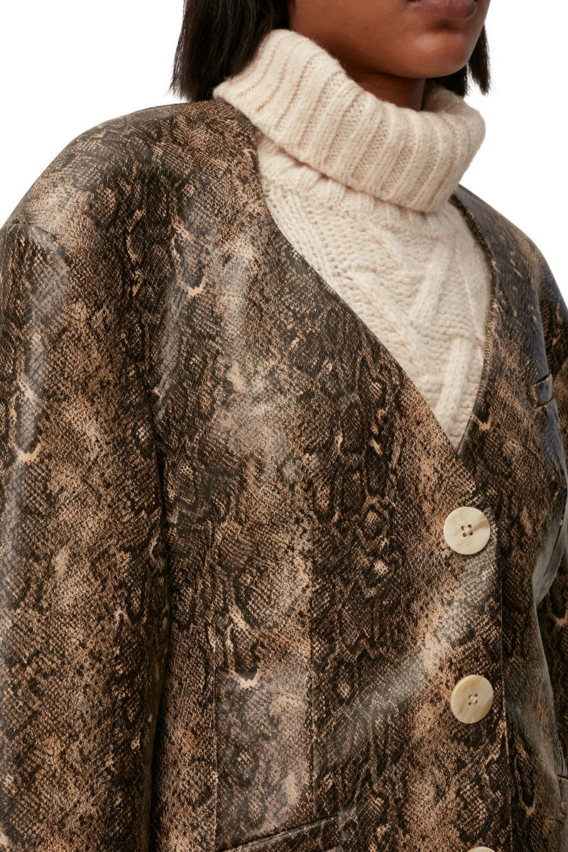 Snake Print Blazer , PU Leather, in colour Snake Starfish - 3 - GANNI