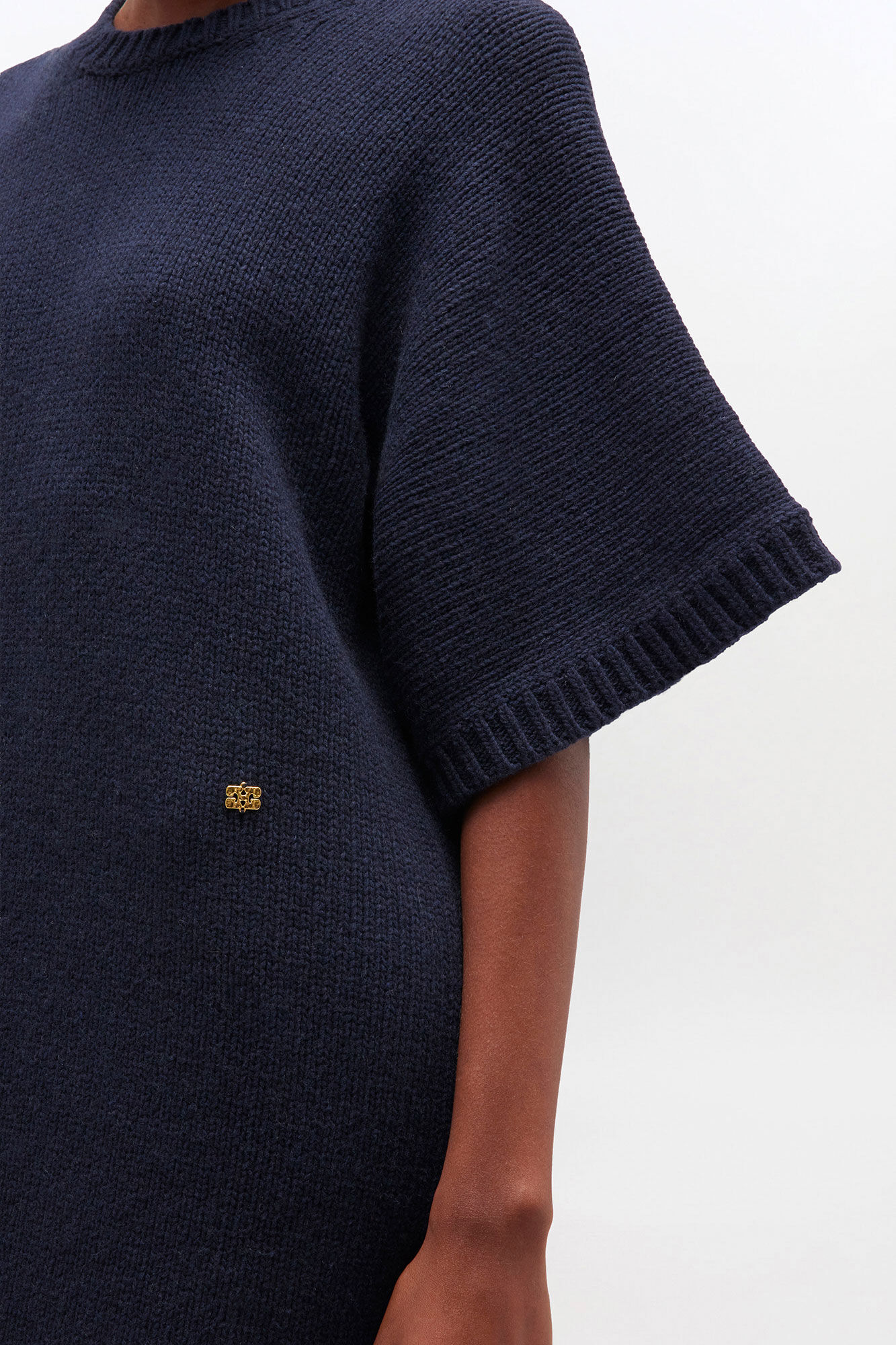 Dark Blue Wool Mix Dress, Recycled Polyamide, in colour Sky Captain - 3 - GANNI