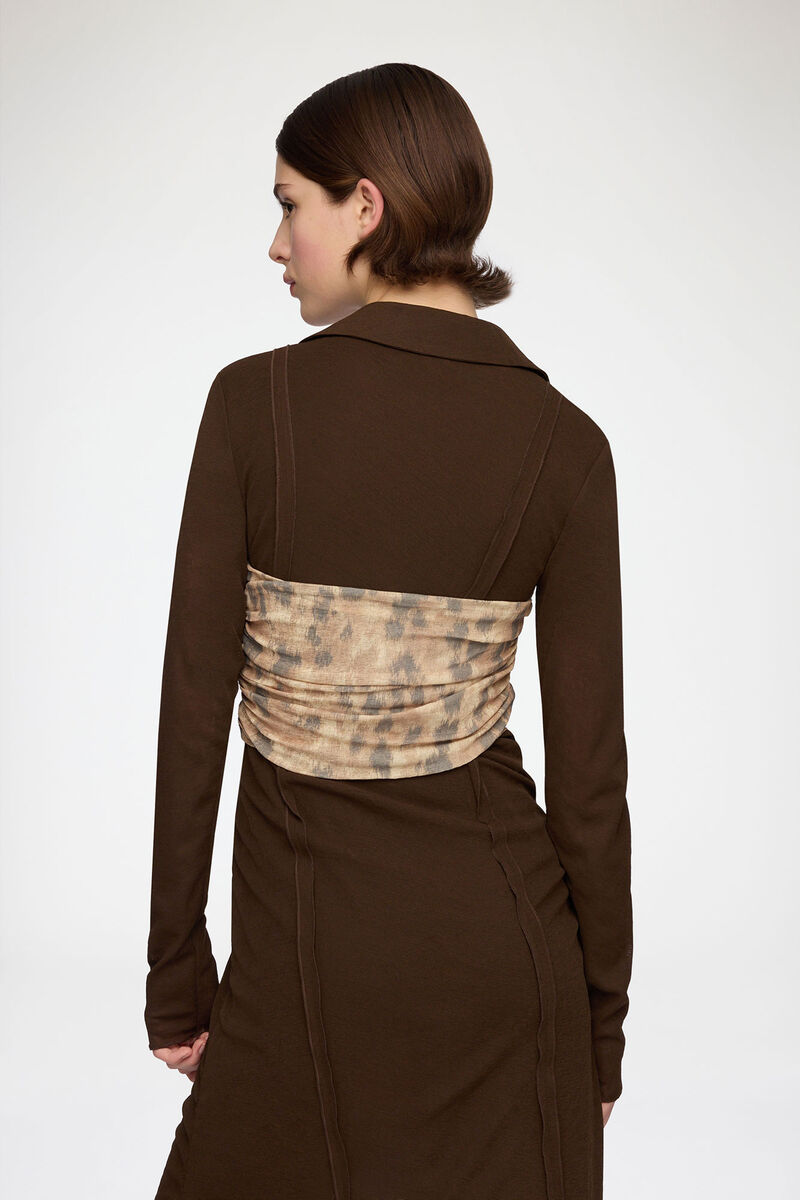 Haut bandeau en maille chin&eacute;e imprim&eacute;e, Recycled Polyester, in colour Burro - 3 - GANNI