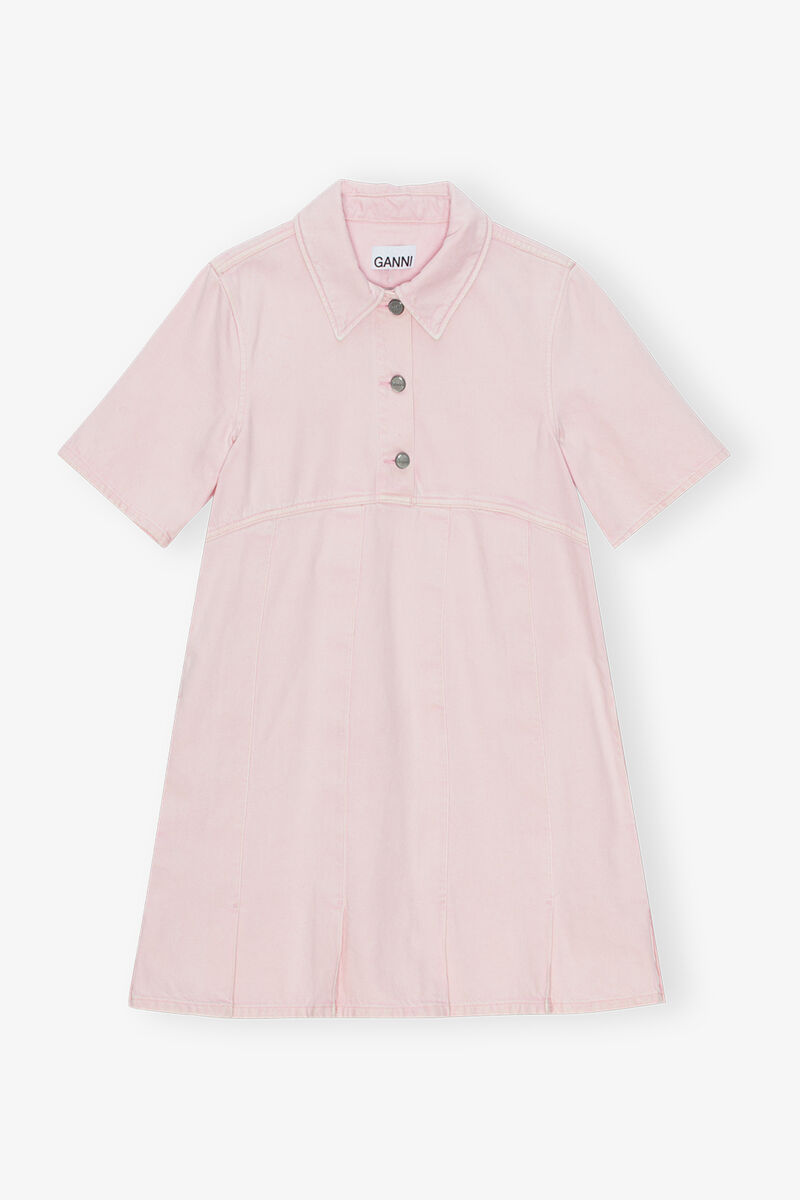 Pink Denim Mini Dress, Cotton, in colour Chalk Pink - 1 - GANNI