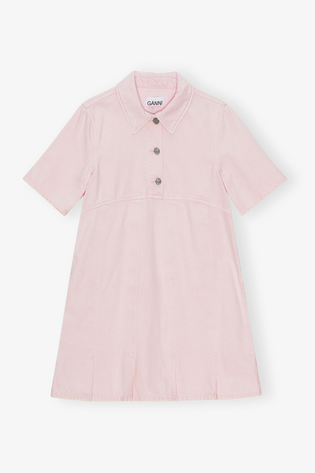 Pink Denim Mini Dress, Cotton, in colour Chalk Pink - 1 - GANNI