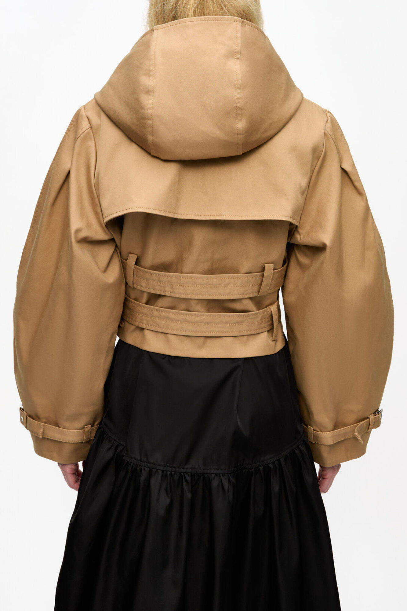 Camel Bonded Cotton Short Trench Jacket, Organic Cotton, in colour Tiger's Eye - 3 - GANNI