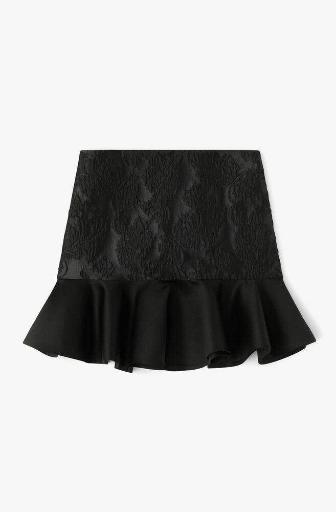 Satin Cloque Mini Skirt, Black