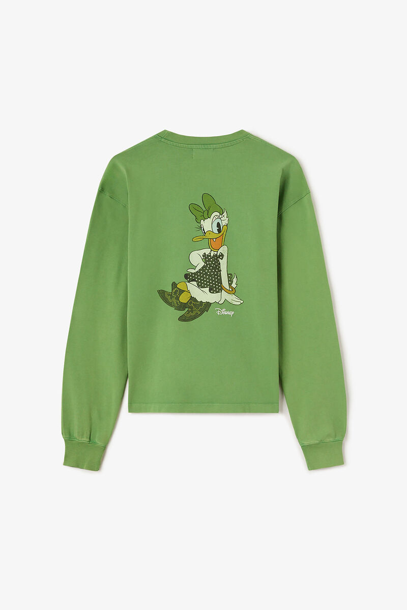 Daisy Duck Green Long Sleeve T-shirt, Organic Cotton, in colour Minced Herb - 2 - GANNI