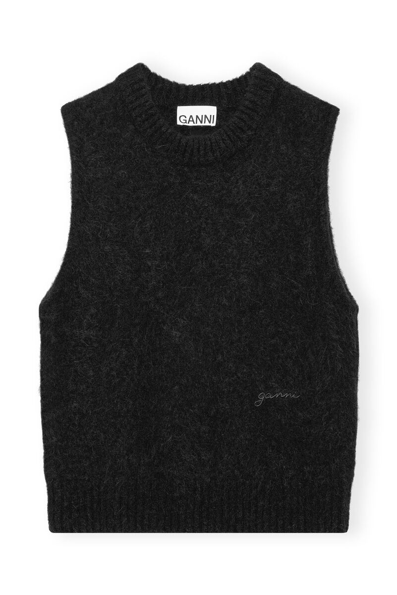 Black Brushed Alpaca O-Neck Vest, Alpaca, in colour Black - 1 - GANNI
