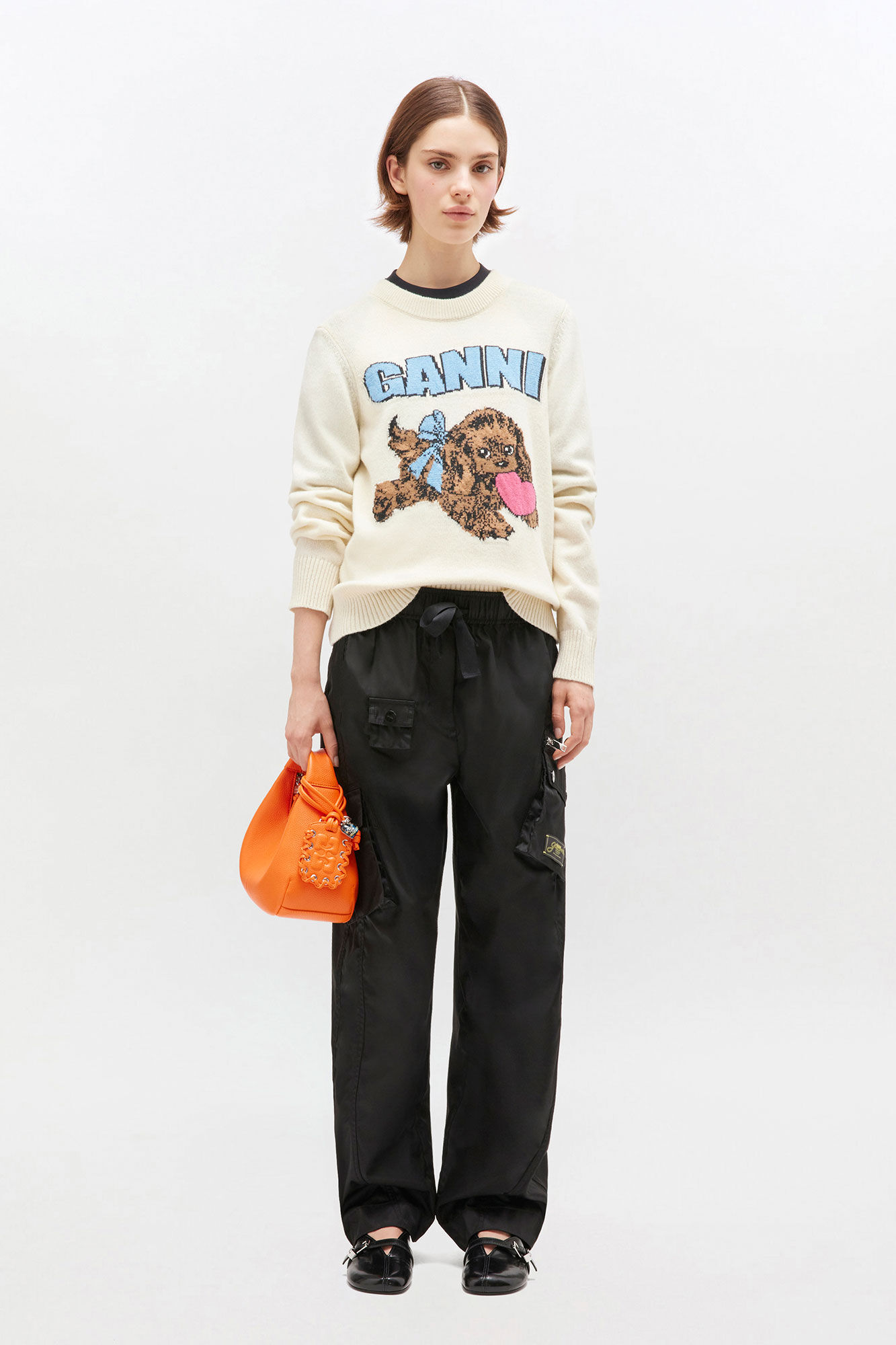 Ivory Puppy Wool Jumper, Recycled Polyamide, in colour Egret - 2 - GANNI