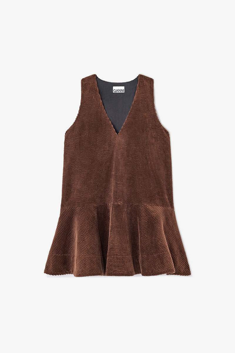 Brown Corduroy Mini Dress, Organic Cotton, in colour Chicory Coffee - 1 - GANNI