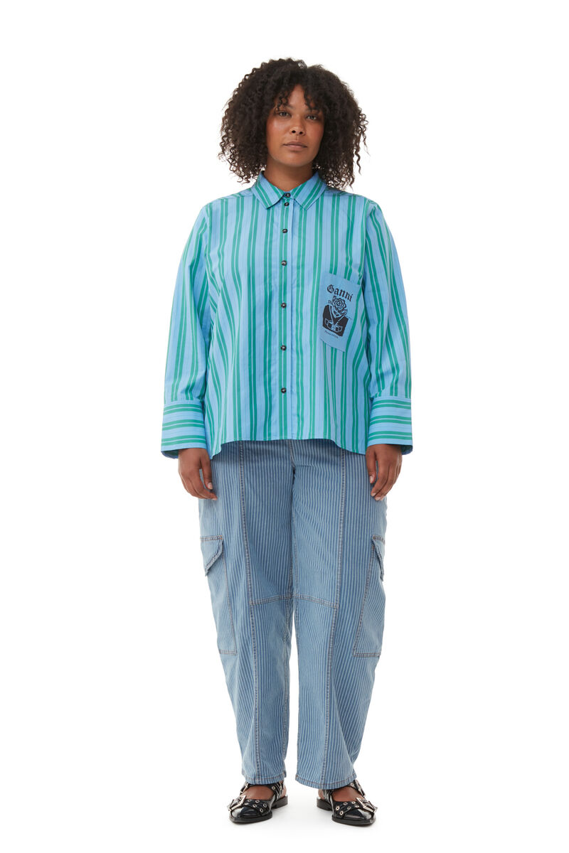 Re-cut Striped Cotton Shirt, Cotton, in colour Silver Lake Blue - 6 - GANNI