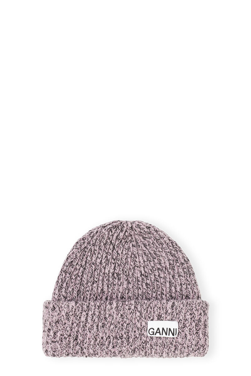 Oversized Wool Beanie, Recycled Polyamide, in colour Lilac Sachet - 1 - GANNI