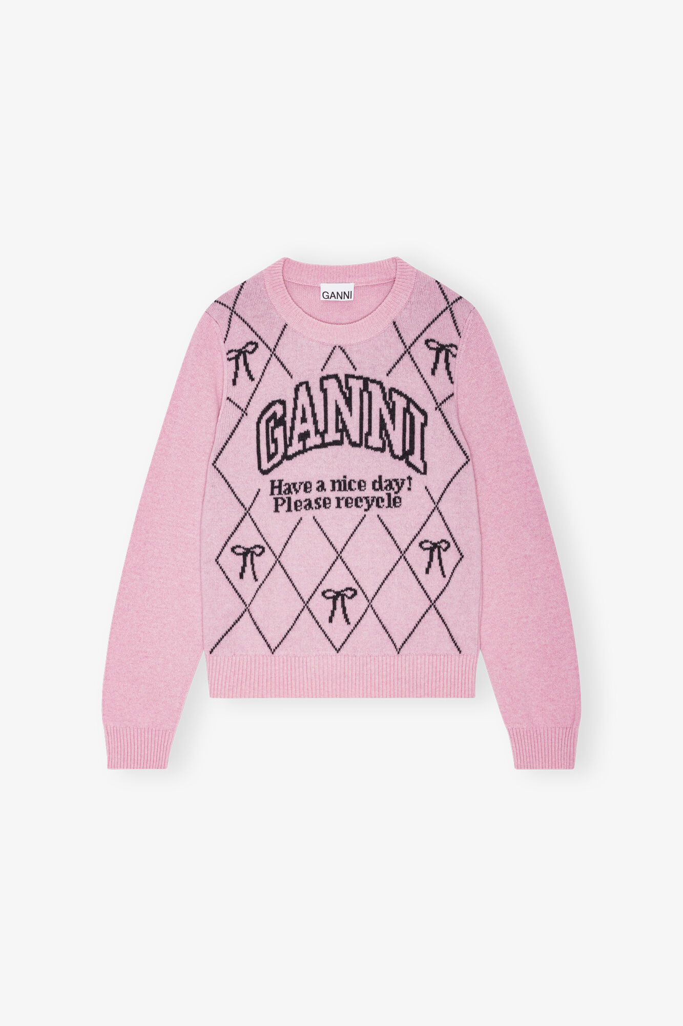 Pink Graphic Bow Sweater, Wool, in colour Mauve Chalk - 1 - GANNI