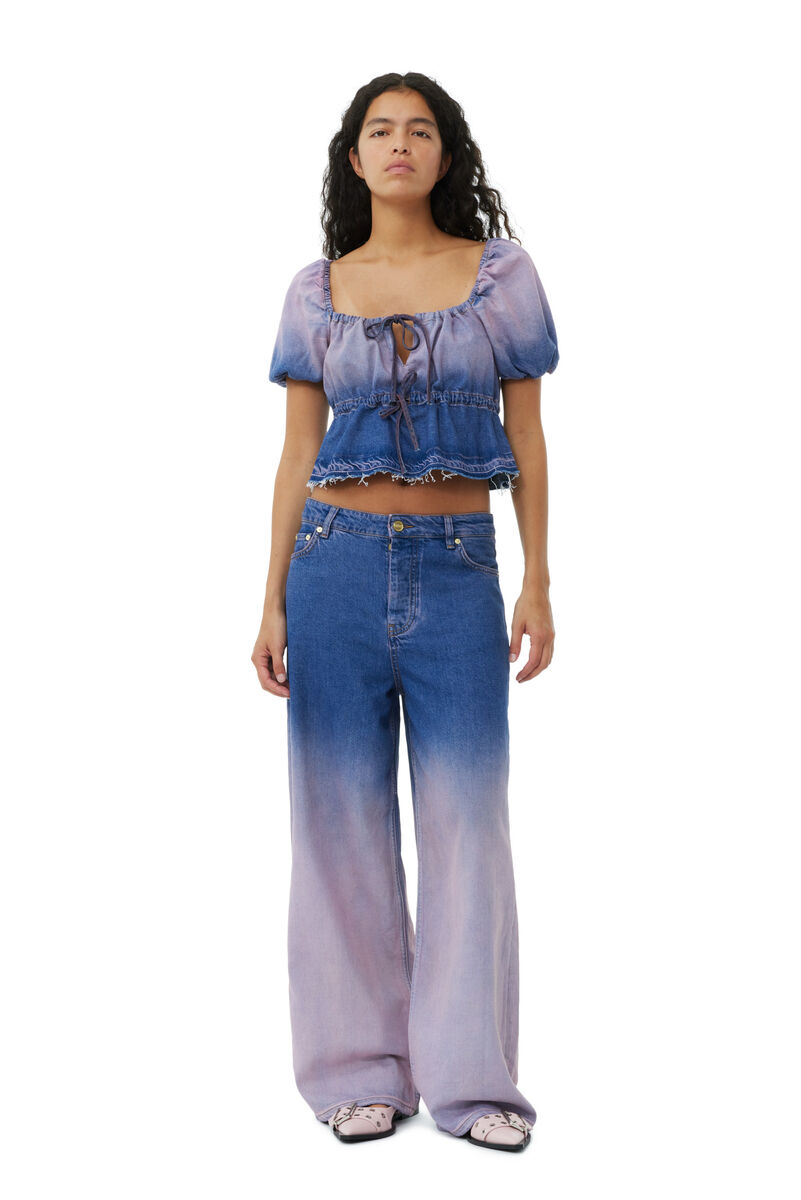 Purple Bleach Future Denim Puff Sleeve Top, Organic Cotton, in colour Bleach - 2 - GANNI