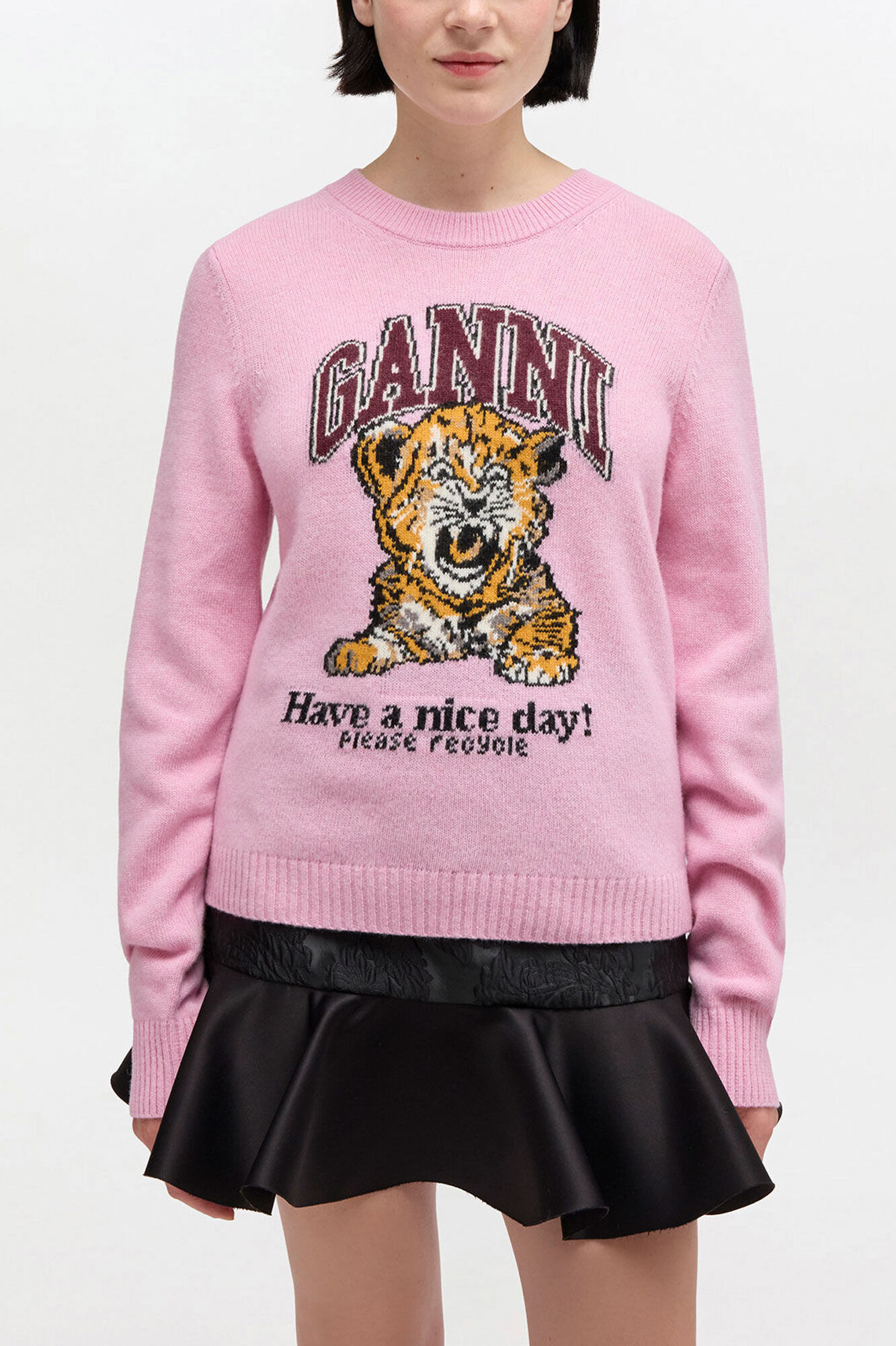 Graphic Wool Jumper, Wool, in colour Chalk Pink - 1 - GANNI