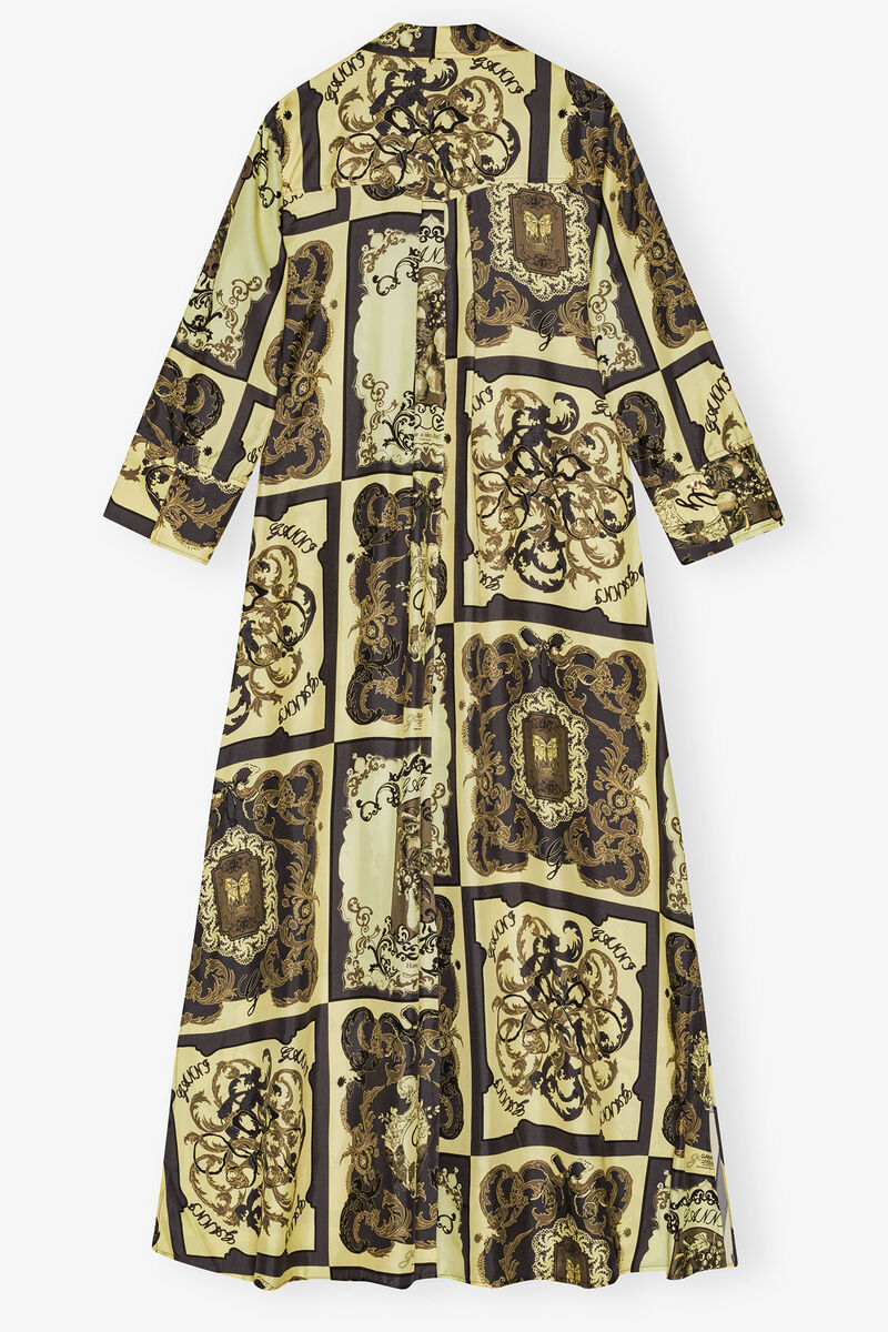 Robe midi en soie imprimée jaune, Silk, in colour Popcorn - 4 - GANNI