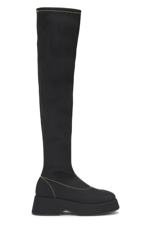 Ganni Retro Flatform Over-the-knee Sockboots In Black In Black