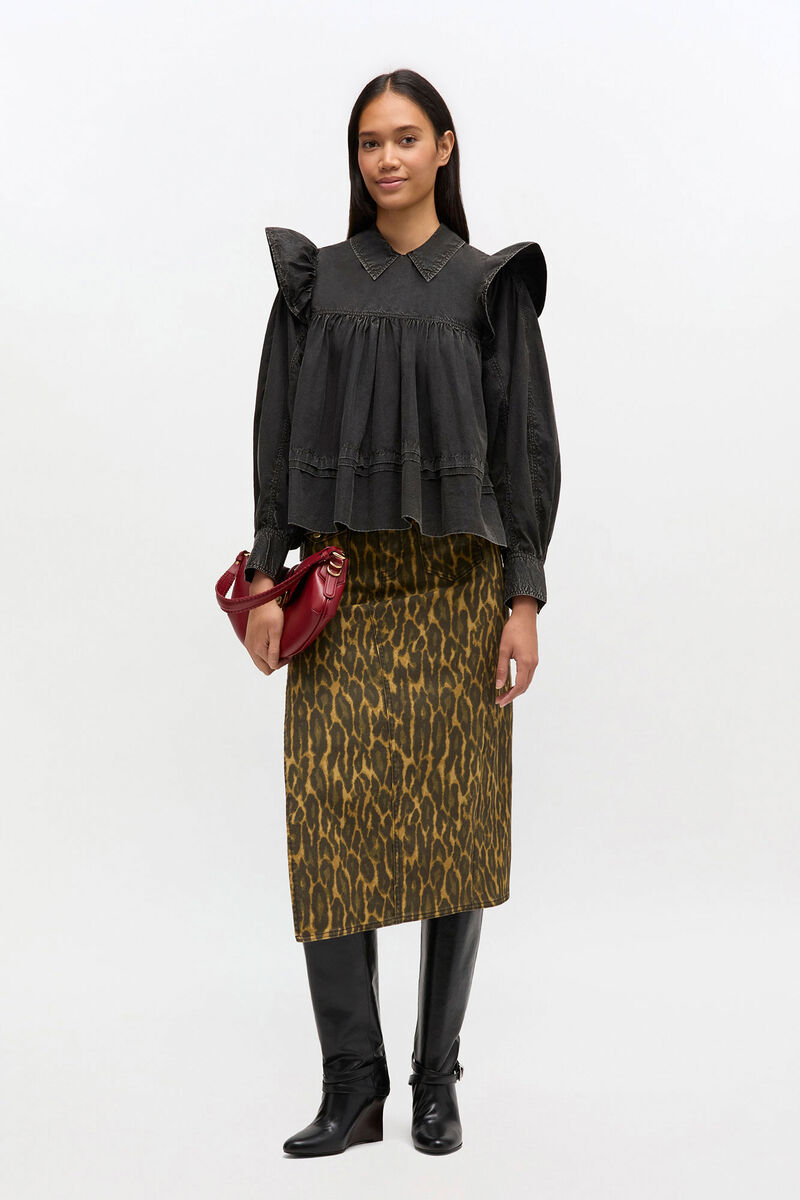 Sortvasket fl&aelig;sebluse, Organic Cotton, in colour Black - 2 - GANNI