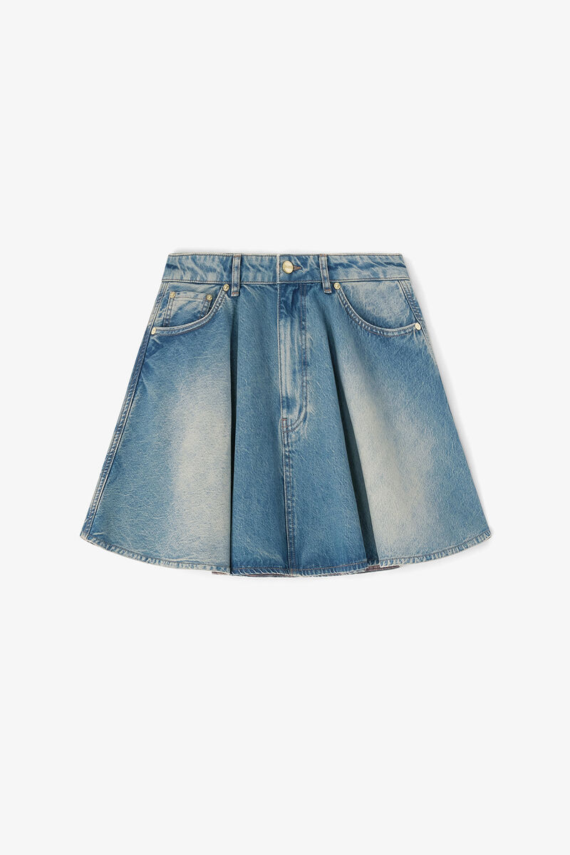 Tint Rigid Denim Skirt, Organic Cotton, in colour Mid Blue Vintage - 1 - GANNI