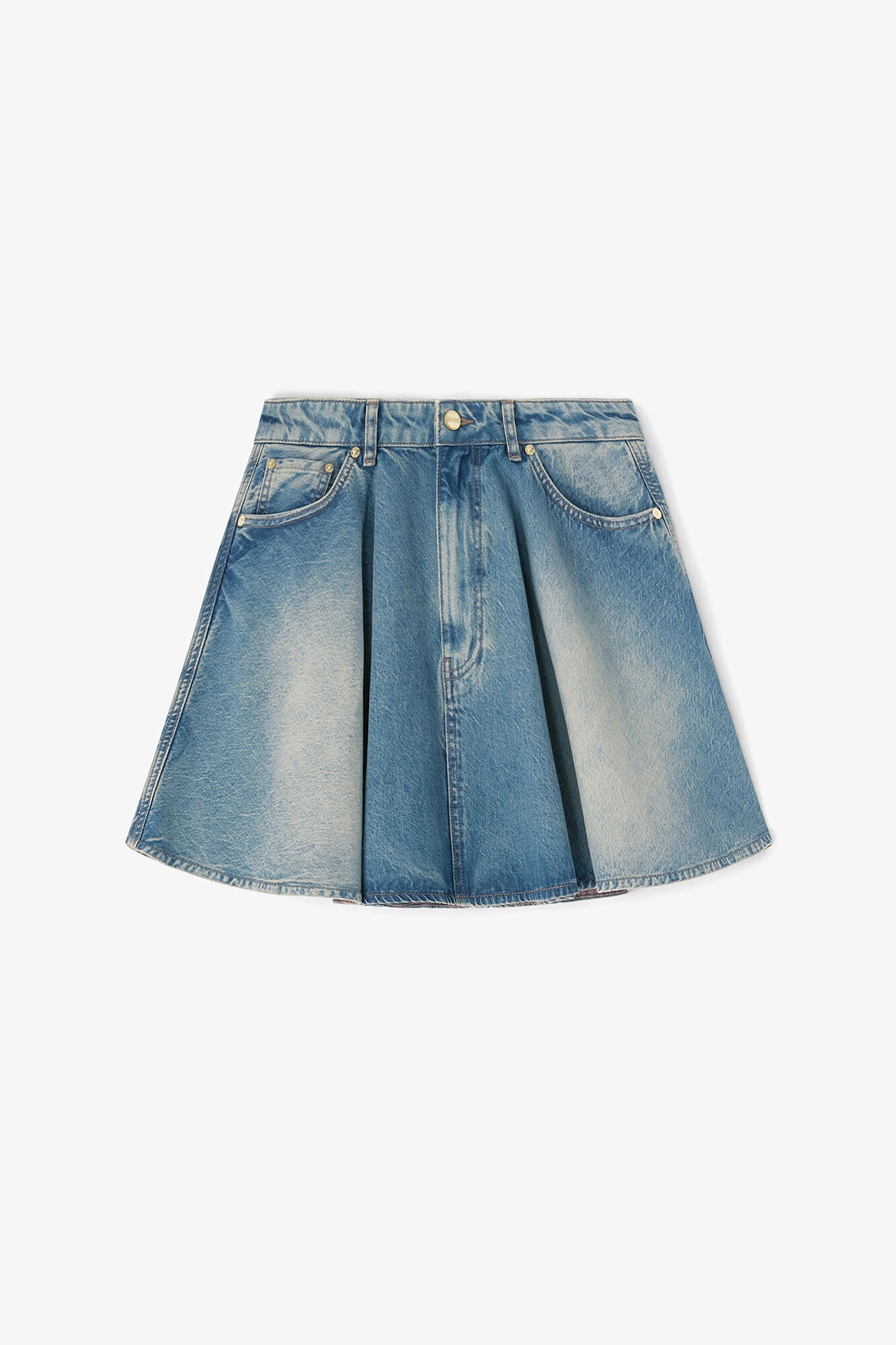 Tint Rigid Denim Skirt, Organic Cotton, in colour Mid Blue Vintage - 1 - GANNI