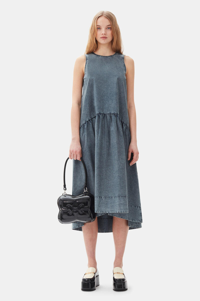 Blue Cotton Poplin Open Back Midi Dress, Cotton, in colour Sky Captain - 1 - GANNI
