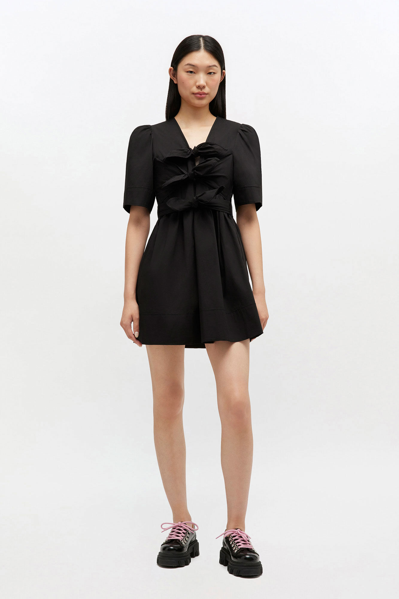 Cotton Mini Dress, Organic Cotton, in colour Black - 1 - GANNI