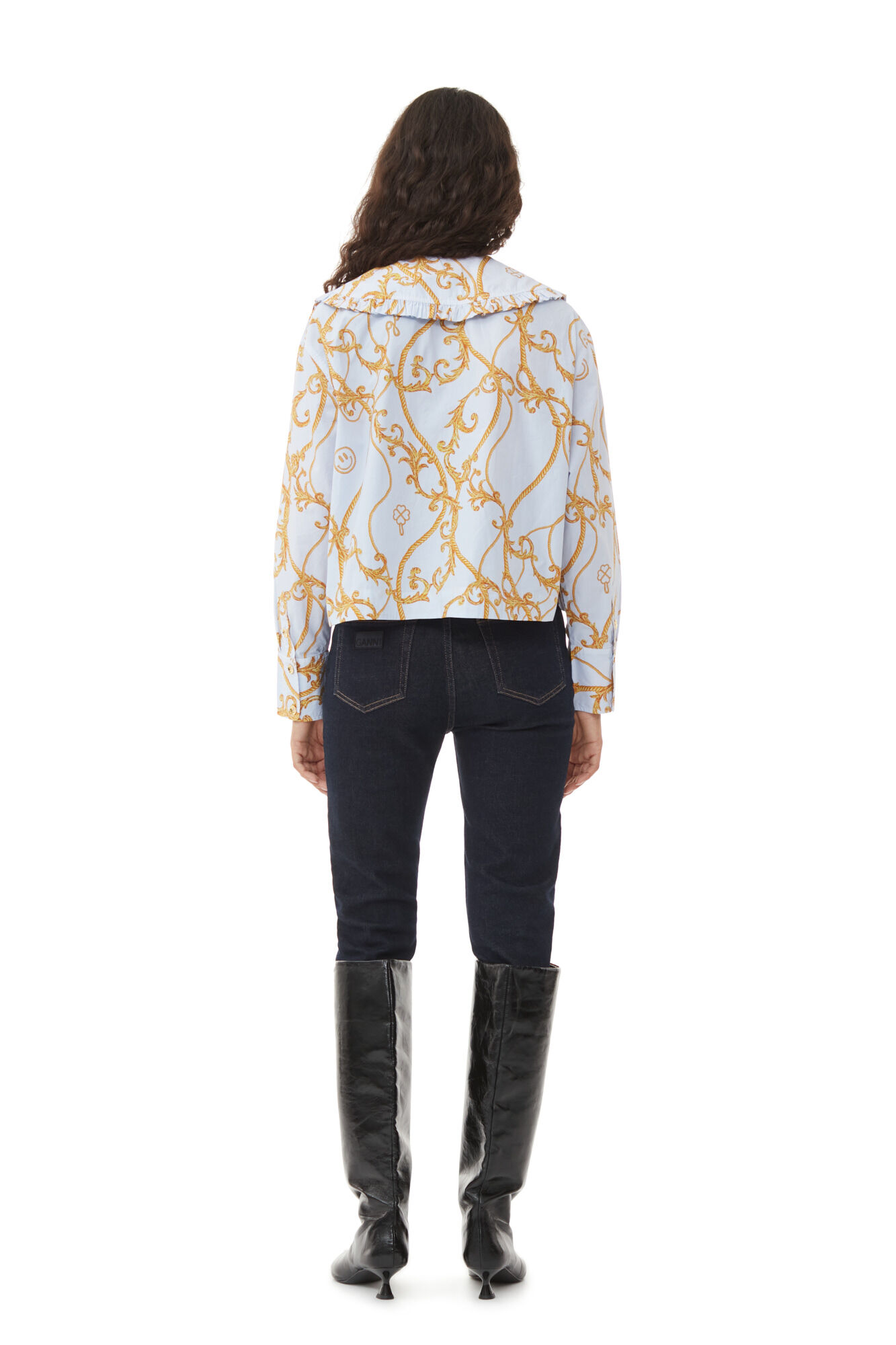 Re-cut Overdyed Printed Cotton Shirt, Cotton, in colour Heather - 4 - GANNI