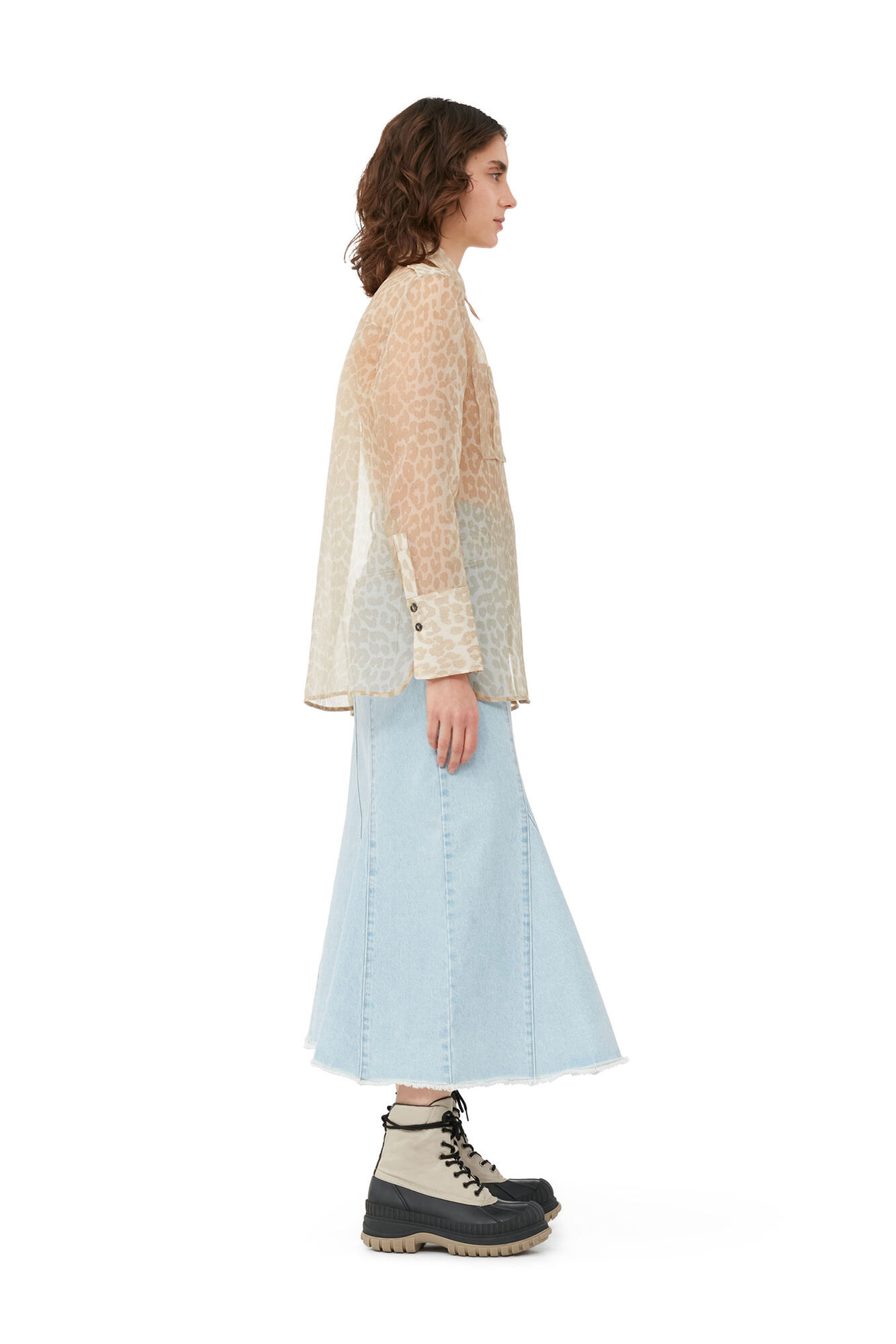 Printed Organza Shirt, Polyester, in colour Oyster Gray - 3 - GANNI