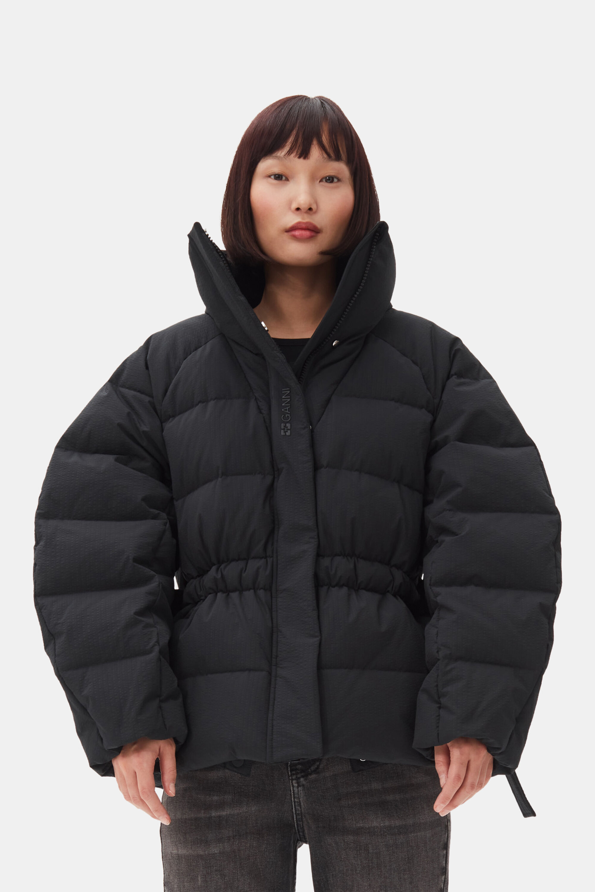 Black Black Tech Oversized Puffer Jacket | GANNI US