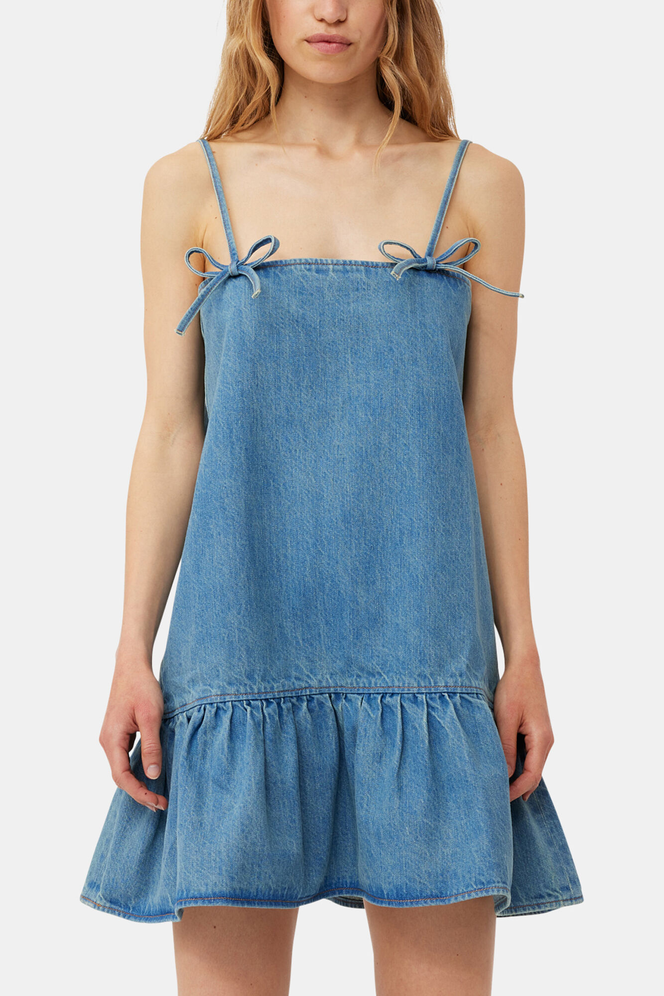 Tint Denim Mini Dress, Organic Cotton, in colour Tint Wash - 8 - GANNI