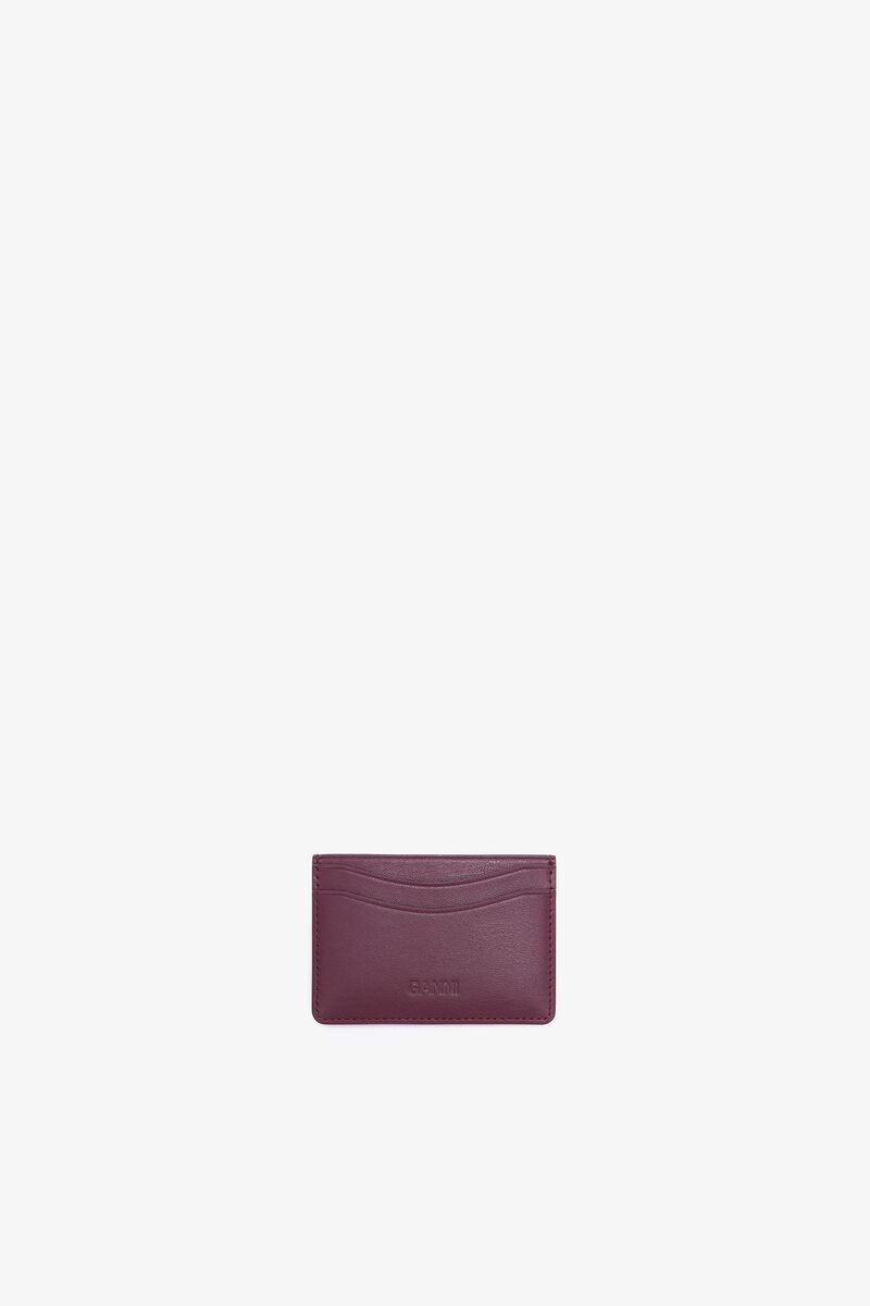 Porte-cartes bordeaux Bou, Recycled Leather, in colour Burgundy - 2 - GANNI