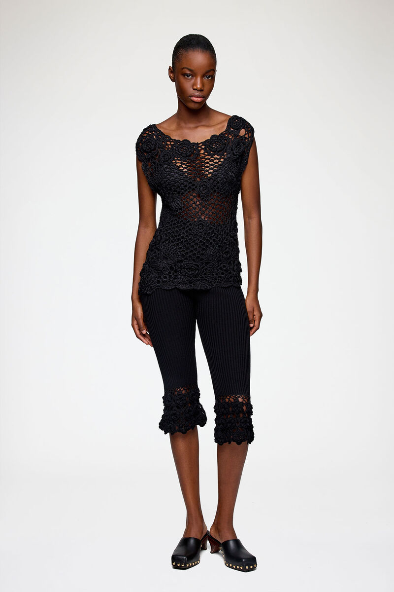 Knit Top in Cotton Crochet, Organic Cotton, in colour Black - 1 - GANNI