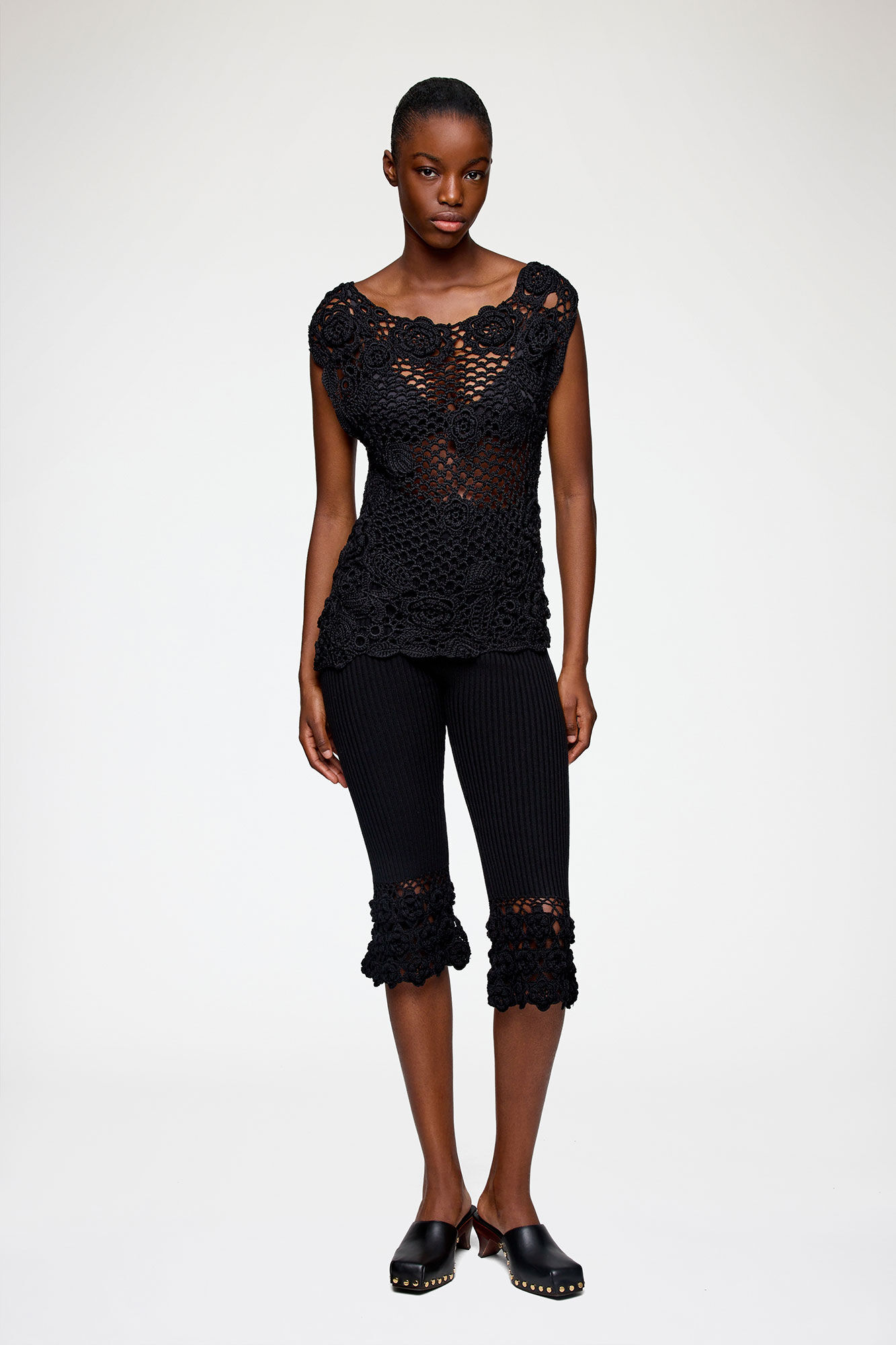 Knit Top in Cotton Crochet, Organic Cotton, in colour Black - 1 - GANNI