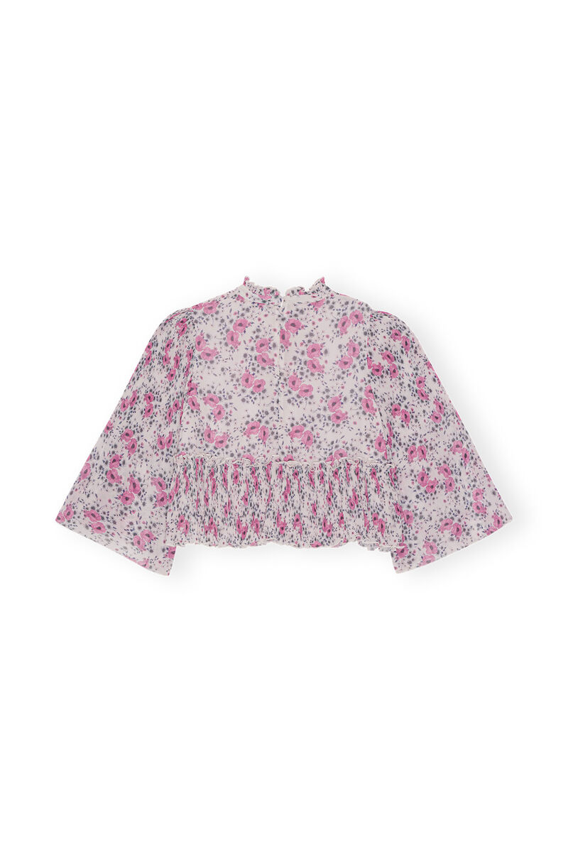 Pleated Georgette Blouse, Recycled Polyester, in colour Mauve Chalk - 2 - GANNI