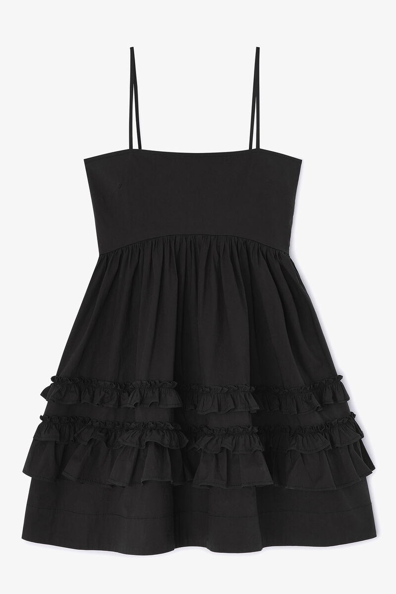 Svart mini volangkl&auml;nning, Organic Cotton, in colour Jet Black - 1 - GANNI