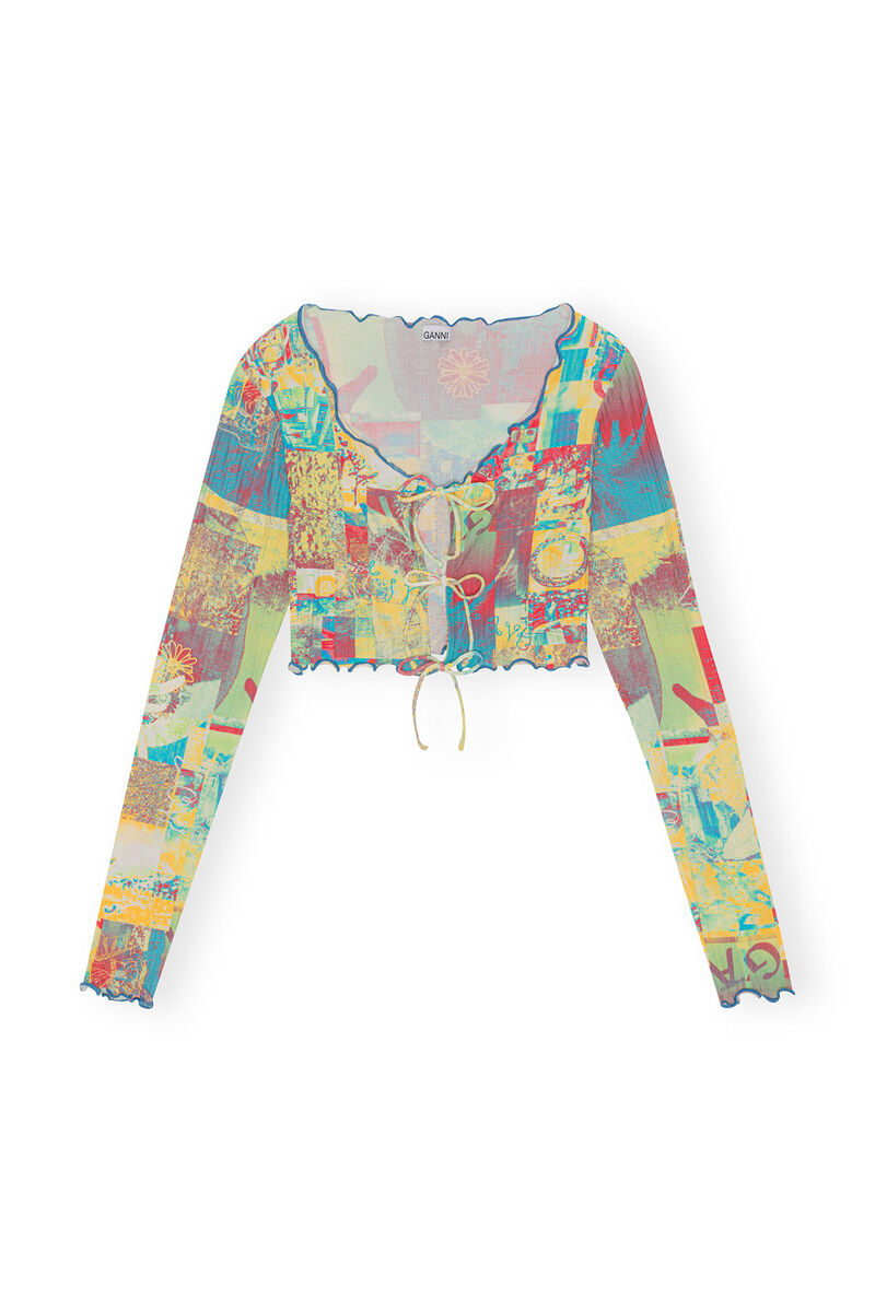 Printed Rib Jersey Cropped Blouse, Elastane, in colour Multicolour - 1 - GANNI