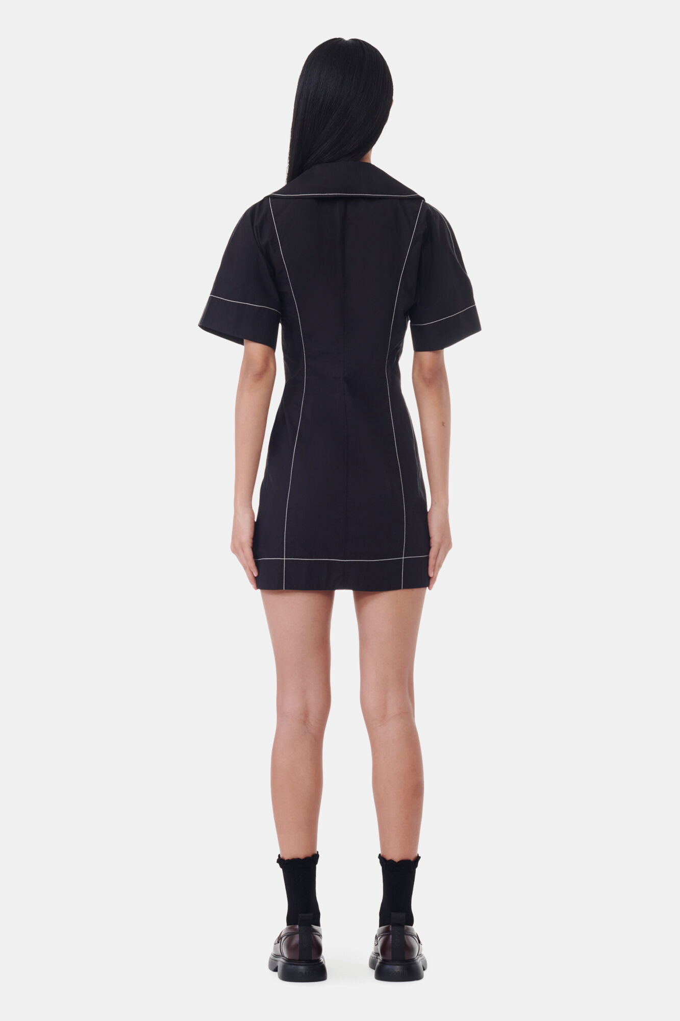 Cotton Poplin Tie Mini Dress Black main image 0