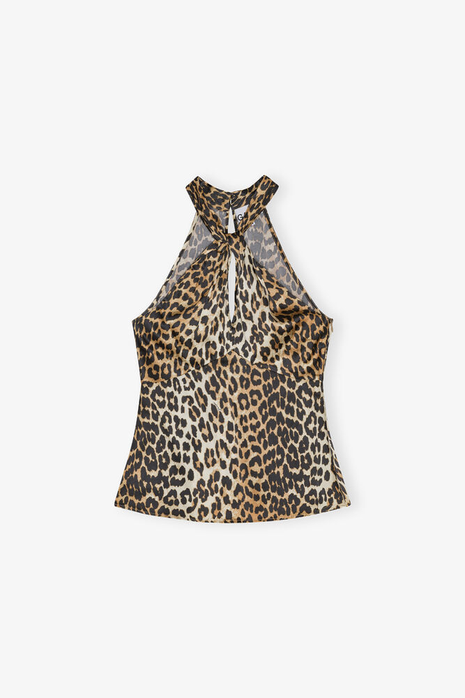 Leopard Print Satin topp, Leopard