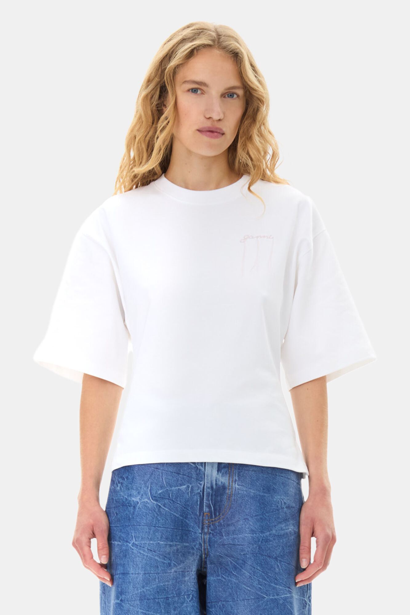 White Heavy Cotton T-shirt, Cotton, in colour Bright White - 1 - GANNI
