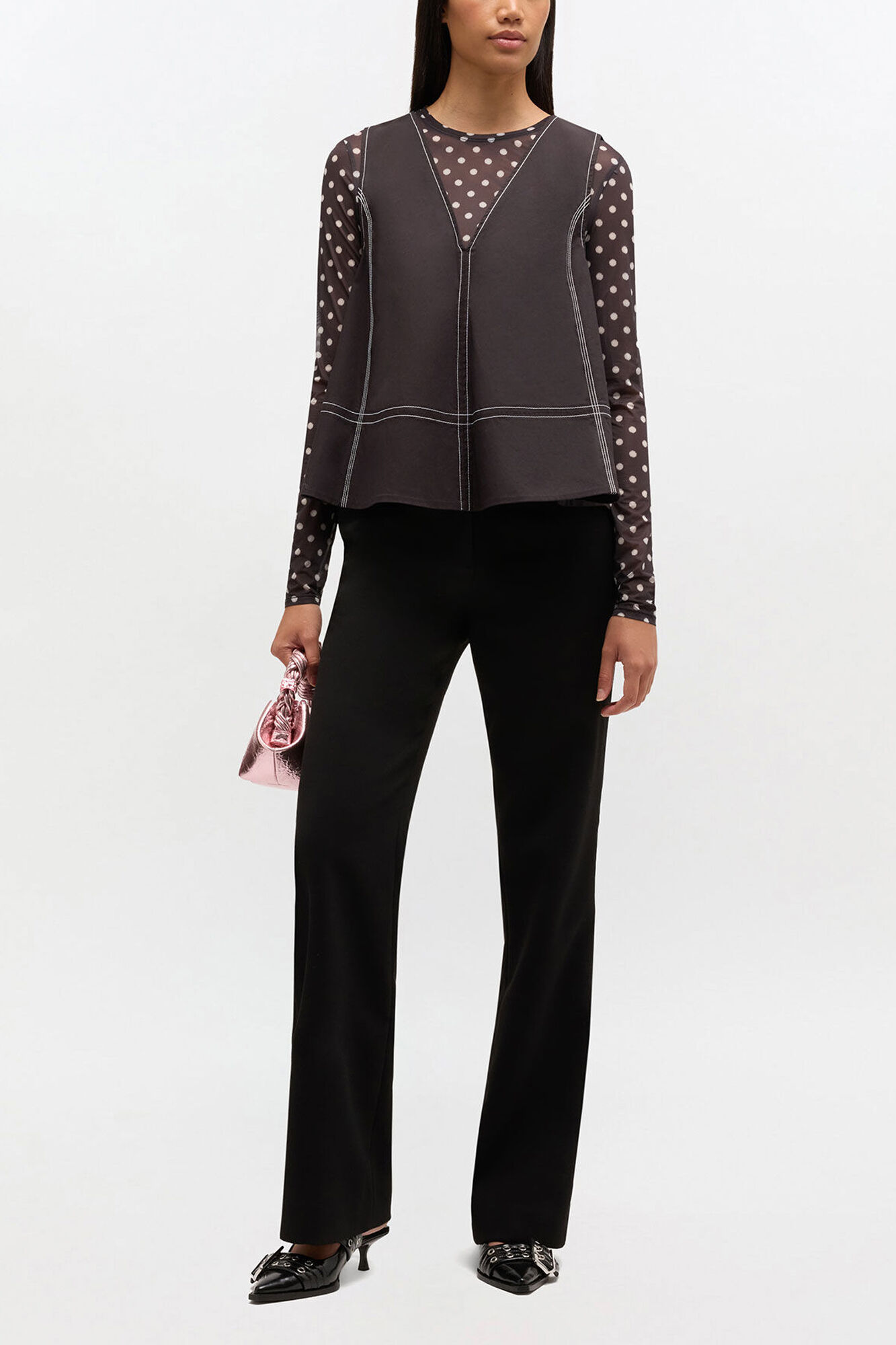 Black Cotton A-line Top, Organic Cotton, in colour Black - 2 - GANNI