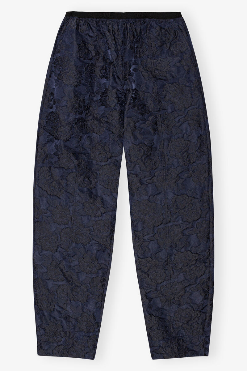 Marinblå Botanisk Jacquard Elastiska Kurviga Byxor, Polyamide, in colour Peacoat - 1 - GANNI