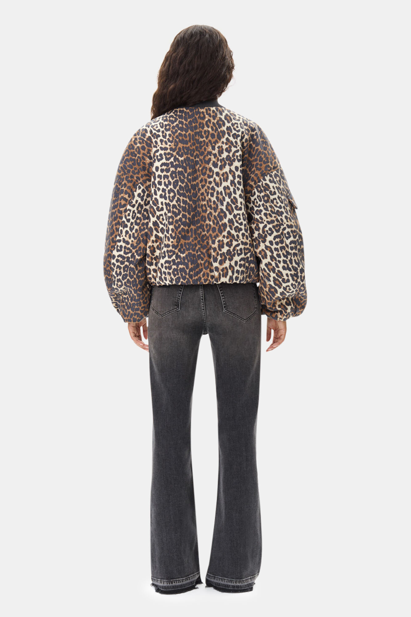 Printed Canvas Oversized Short Bomber Jacke, Hemp, in colour Almond Milk - 4 - GANNI