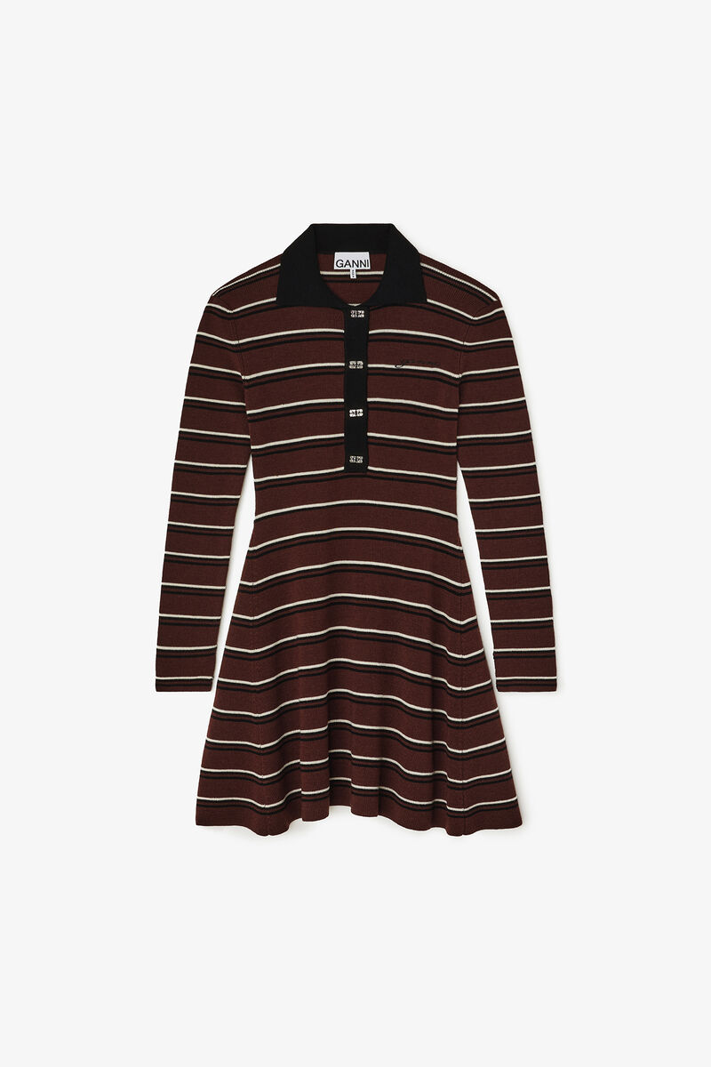 Polo Dress in Striped Merino, Wool, in colour Multicolour - 1 - GANNI
