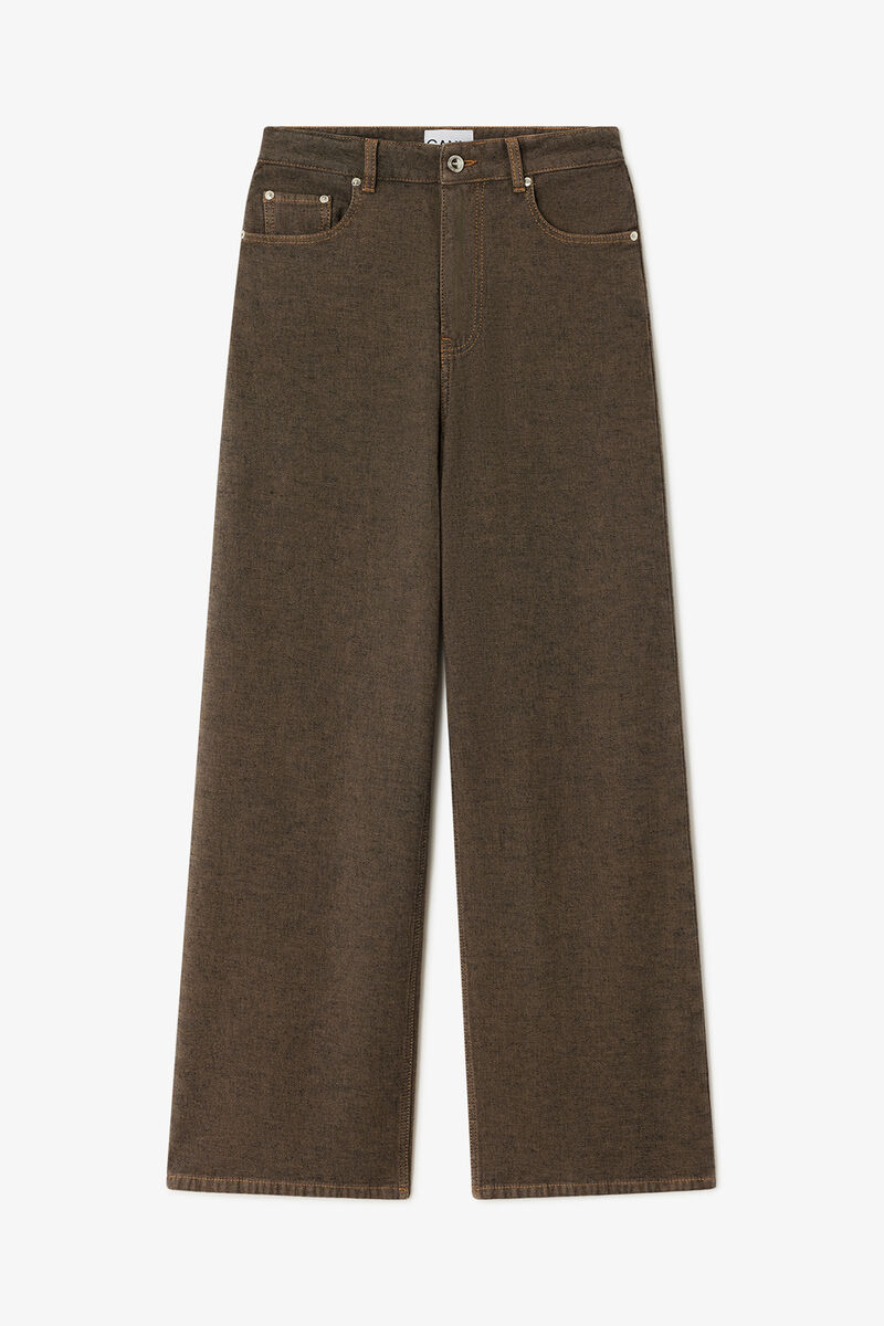 Lari Jeans in Neppy Denim, Cotton, in colour Chicory Coffee - 1 - GANNI
