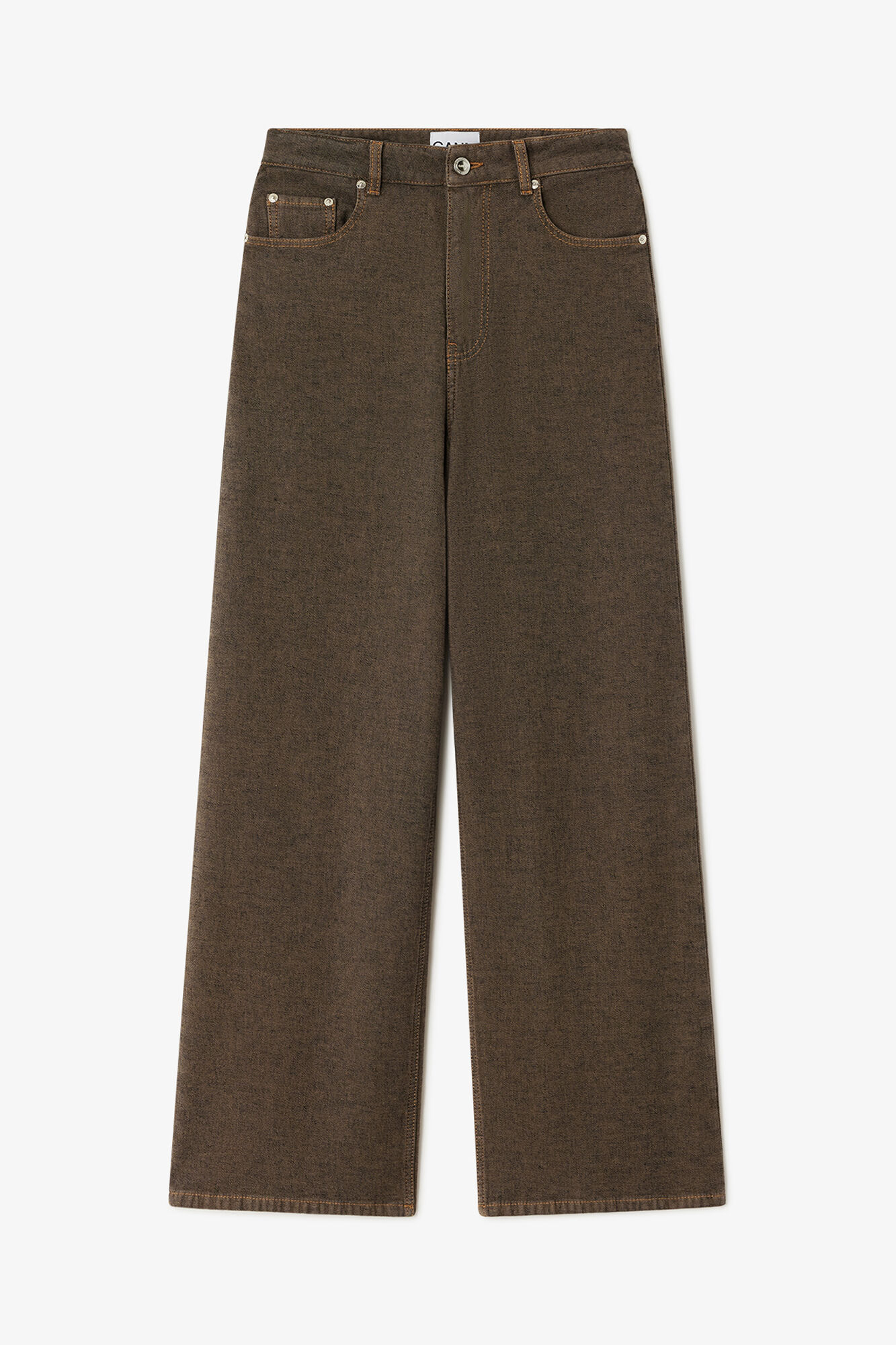 Lari Jeans in Neppy Denim, Cotton, in colour Chicory Coffee - 1 - GANNI